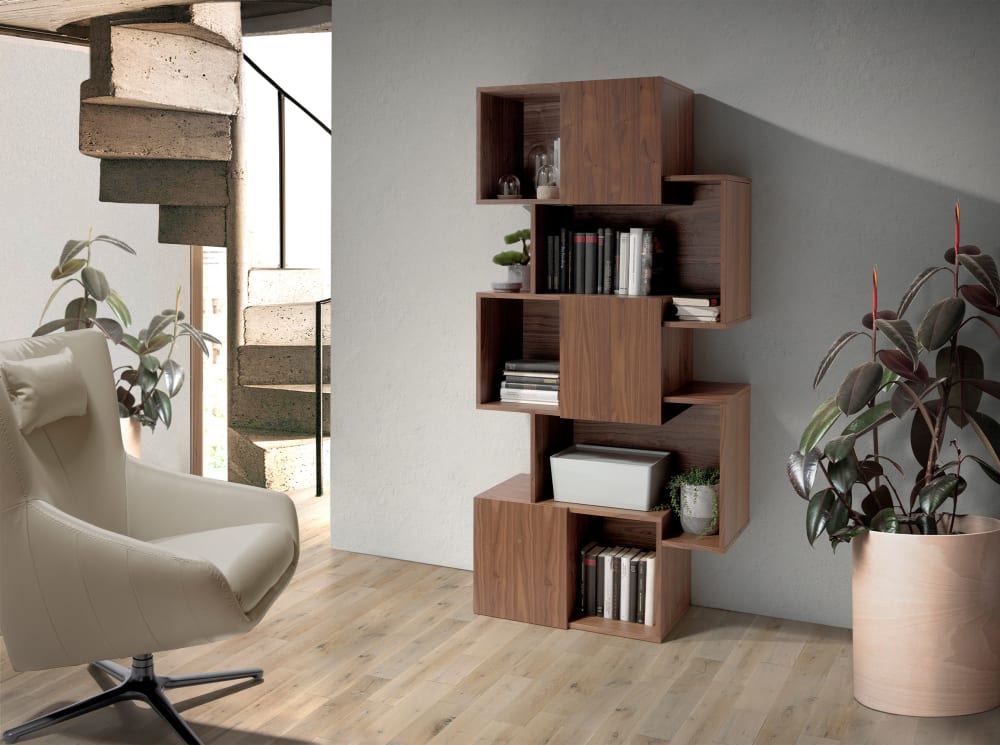 Regal aus Walnussholz mit Schubladen 40x181x85cm Holz Braun Angel Cerda Möbel Wohnzimmermöbel Regale