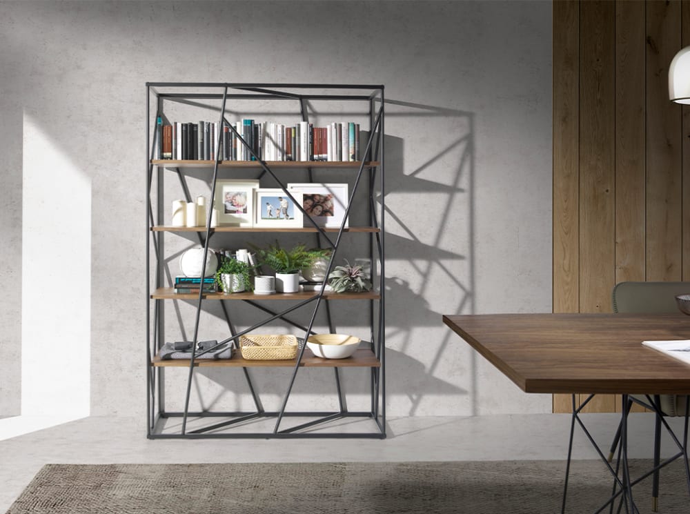 Regal Walnussholz  und schwarzer Stahl 38x180x120cm Holz Braun Angel Cerda Möbel Wohnzimmermöbel Regale