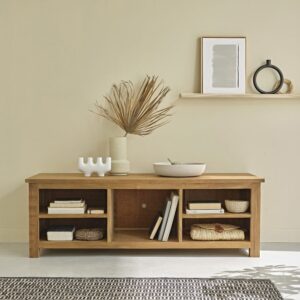 wohnli-moebel-suche-M20029115-1 TV-Schrank 5 Nischen aus Teakholz 150x50x50cm Holz Beige BERAH GETAH Möbel Wohnzimmermöbel TV-Möbel