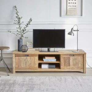 wohnli-moebel-suche-M20029119-1 TV-Möbel aus massivem recyceltem Teakholz 160 cm 160x45x50cm Holz Beige BERAH GETAH Möbel Wohnzimmermöbel TV-Möbel