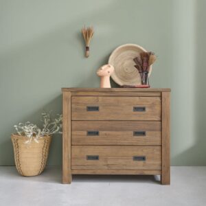 wohnli-moebel-suche-M20029379-1 Kommode aus recyceltem Teakholz 3 Schubladen 90x80x50cm Holz Beige BERAH GETAH Möbel Schlafzimmermöbel Kommoden