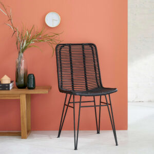 wohnli-moebel-suche-M20029734-1 Stuhl aus Rattan und Metall schwarz 43x87x43cm Rattan Schwarz BERAH GETAH Möbel Esszimmermöbel Stühle
