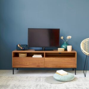 wohnli-moebel-suche-M20029852-1 TV-Möbel aus massivem Teakholz und Metall 140 cm 140x50x140cm Holz Braun BERAH GETAH Möbel Wohnzimmermöbel TV-Möbel