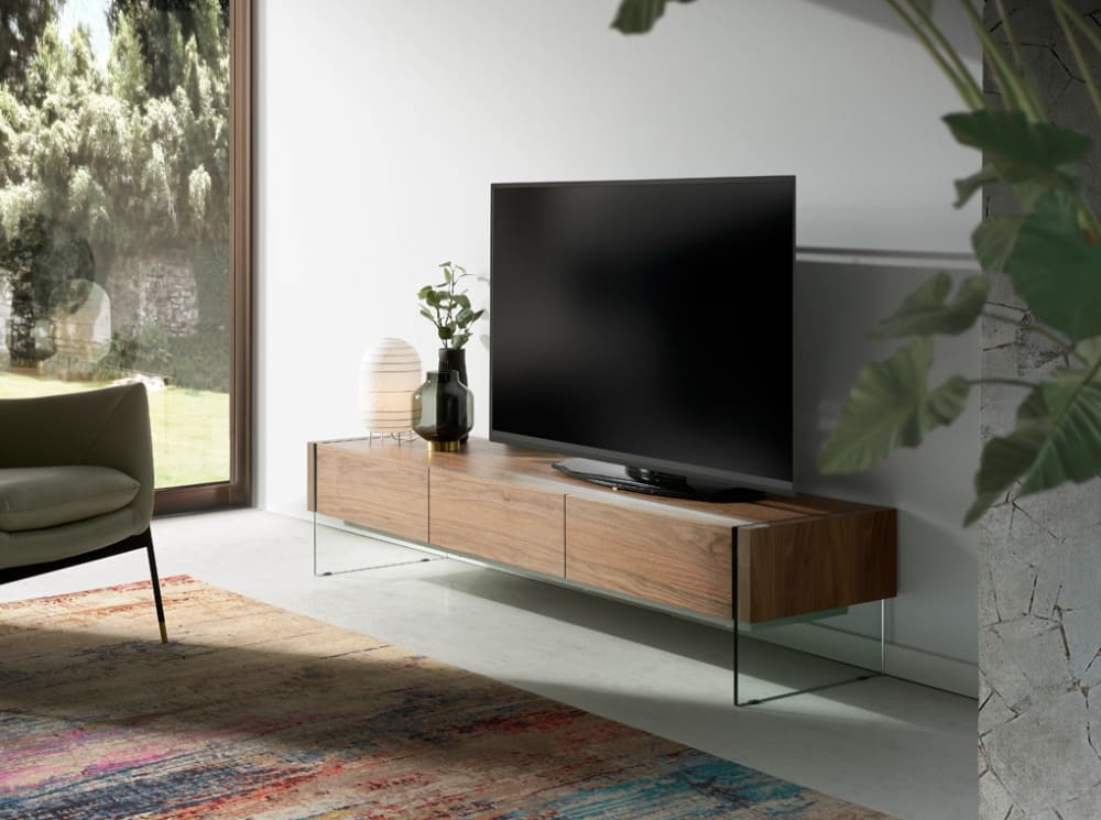 TV-Möbel aus Walnussholz mit Glasseiten 45x39x188cm Holz Braun Angel Cerda Möbel Wohnzimmermöbel TV-Möbel