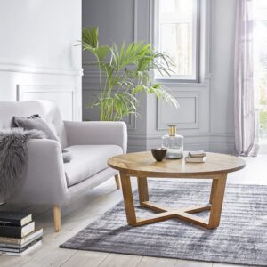 Couchtisch aus massivem Mindi-Holz Ø 100 cm 100x40x100cm Holz Beige BERAH GETAH Möbel Wohnzimmermöbel Couchtische