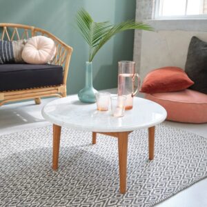 wohnli-moebel-suche-M20030002-1 Couchtisch aus Marmor und massivem Teakholz Ø 70 cm 70x35x70cm Marmor Weiß BERAH GETAH Möbel Wohnzimmermöbel Couchtische