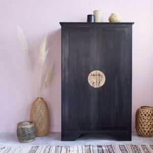 wohnli-moebel-suche-M20030465-1 Asia-Schrank aus massivem Mahagoni 105 cm 104x170x56cm Holz Schwarz BERAH GETAH Möbel Schlafzimmermöbel Schränke