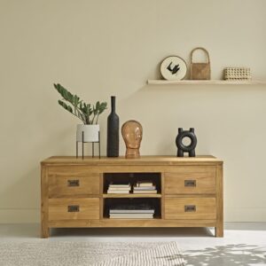 wohnli-moebel-suche-M20030550-1 TV-Möbel aus massivem Teakholz 120 cm 120x50x120cm Holz Beige BERAH GETAH Möbel Wohnzimmermöbel TV-Möbel