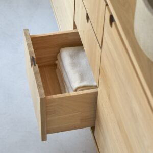 Waschtischunterschrank aus massiver Eiche 145 cm 145x80x50cm Holz Braun Tikamoon Möbel Badezimmermöbel Waschtische