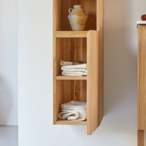 Hochschrank aus massivem Teakholz 30x150x35cm Holz Beige Tikamoon Möbel Badezimmermöbel Bad-Hochschränke