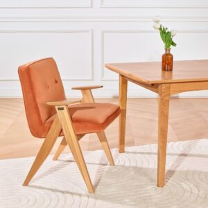 Sessel aus Eiche und Samt Caramel 63x85x57cm Holz Braun Robin des Bois Möbel Esszimmermöbel Stühle