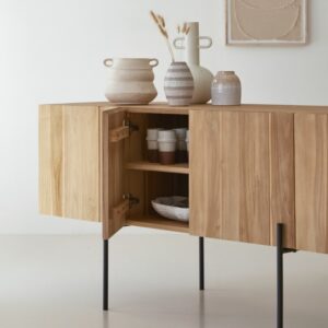wohnli-moebel-suche-M20031641-1 Hohes Buffet aus massivem Teakholz 165 cm 165x76x55cm Holz Beige Tikamoon Möbel Esszimmermöbel Sideboards, Highboards & niedrige Anrichten