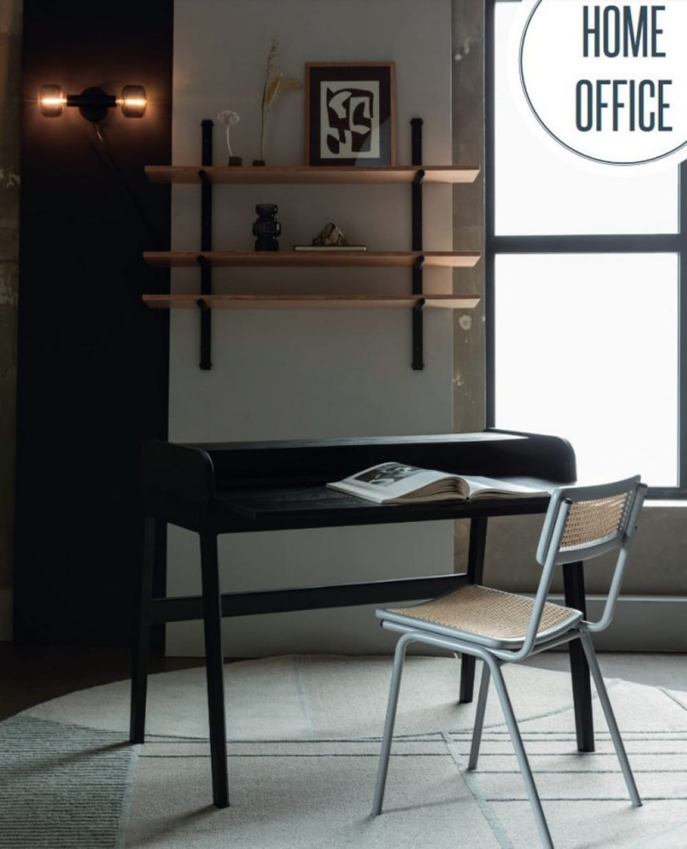 Schwarzer Holzschreibtisch mit Schiebetür 0x85x110cm Holz Schwarz Zuiver Möbel Büromöbel Schreibtische