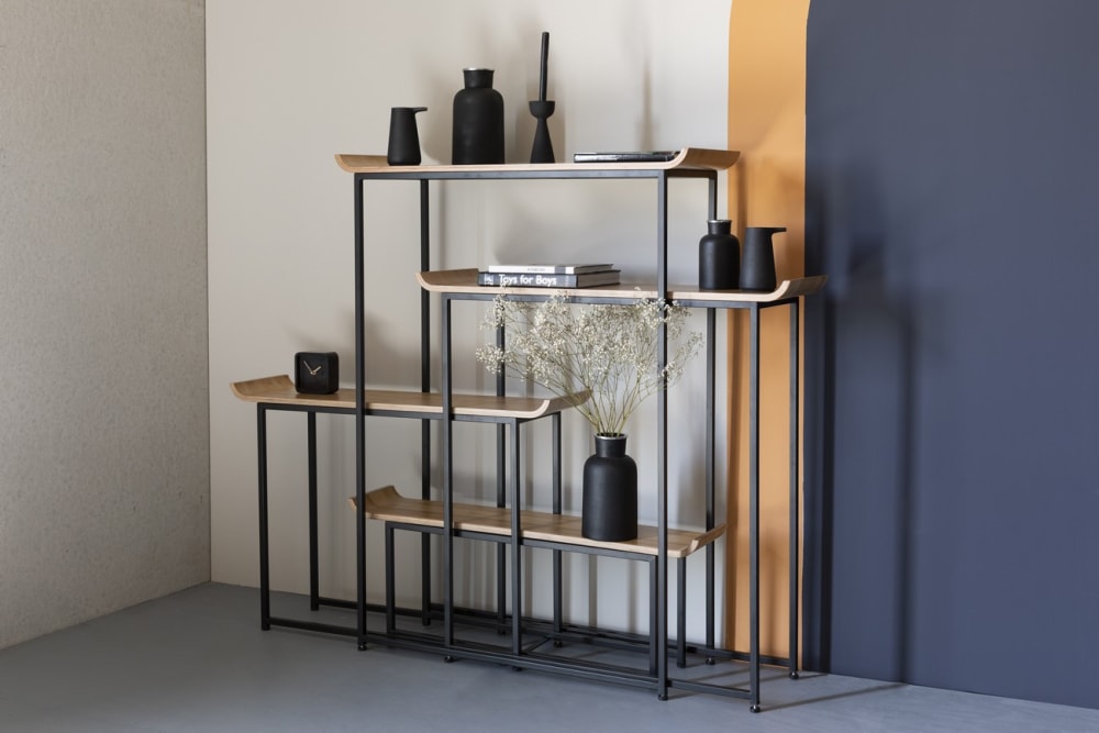 Modulares Bücherregal aus Holz und schwarzem Stahl 38x148x200cm Holz Schwarz Zuiver Möbel Wohnzimmermöbel Regale