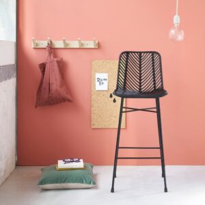 wohnli-moebel-suche-M20033313-1 Barhocker aus Rattan und schwarzem Metall 40x104x40cm Rattan Schwarz BERAH GETAH Möbel Esszimmermöbel Barhocker