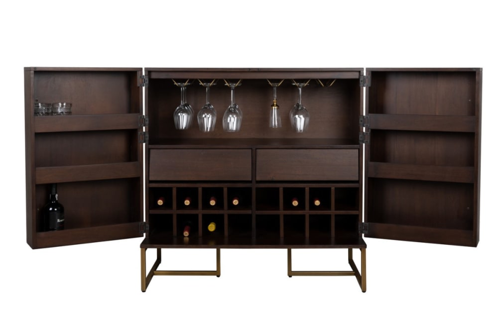 Barmöbel aus Akazienholz und Messing 100x100x50cm Holz Braun Dutchbone Möbel Esszimmermöbel Geschirrschränke