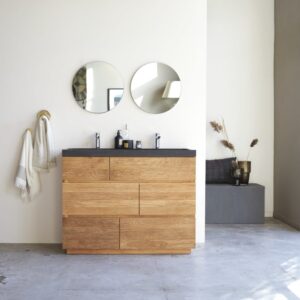 Badezimmermöbel aus massiver Eiche und Lavastein 120 cm 120x94x46cm Holz Braun Tikamoon Möbel Badezimmermöbel Waschtische