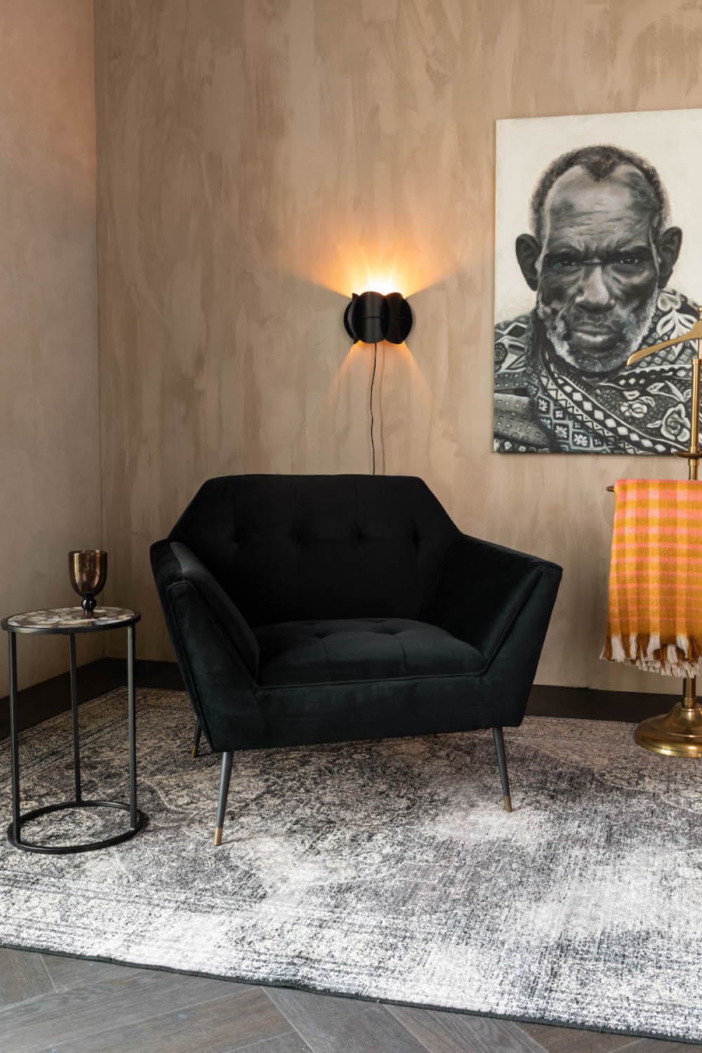 Schwarzer Samt-Sessel Kate 79x80x95cm Samt Schwarz Dutchbone Sofas und Sessel Sessel, Poufs und Fußbänke Sessel