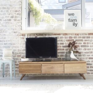 wohnli-moebel-suche-M20047294-1 Skandinavischer TV-Schrank mit 3 Schränken im Sinn 150x40x40cm Holz Beige BERAH GETAH Möbel Wohnzimmermöbel TV-Möbel
