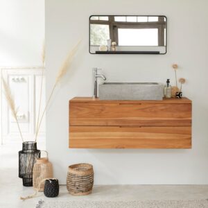 Waschtischunterschrank aus massivem Teakholz hängend 115 cm 115x45x115cm Holz Beige BERAH GETAH Möbel Badezimmermöbel Waschtische