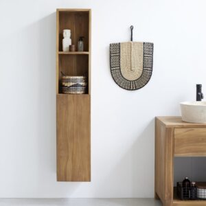 Badezimmersäule aus massivem Teakholz hängend 150 cm 30x150x30cm Holz Beige BERAH GETAH Möbel Badezimmermöbel Bad-Hochschränke