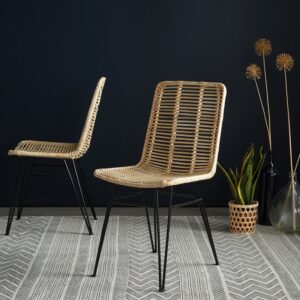wohnli-moebel-suche-M20050374-1 2er Set Rattanstühle mit Metallbeinen 48x87x39cm Rattan Beige BERAH GETAH Möbel Esszimmermöbel Stühle