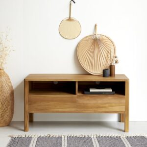 wohnli-moebel-suche-M20050377-1 TV-Möbel aus massivem Teakholz 2 Schubladen 100 cm 100x50x100cm Holz Beige BERAH GETAH Möbel Wohnzimmermöbel TV-Möbel