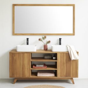 wohnli-moebel-suche-M20050381-1 Waschtischunterschrank aus massivem Teakholz 160 cm 160x75x160cm Holz Beige BERAH GETAH Möbel Badezimmermöbel Waschtische