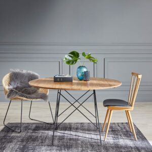 wohnli-moebel-suche-M20050386-1 Tisch aus massivem Mindi rund 4 Pers. 120x75x120cm Holz Beige BERAH GETAH Möbel Esszimmermöbel Esstische