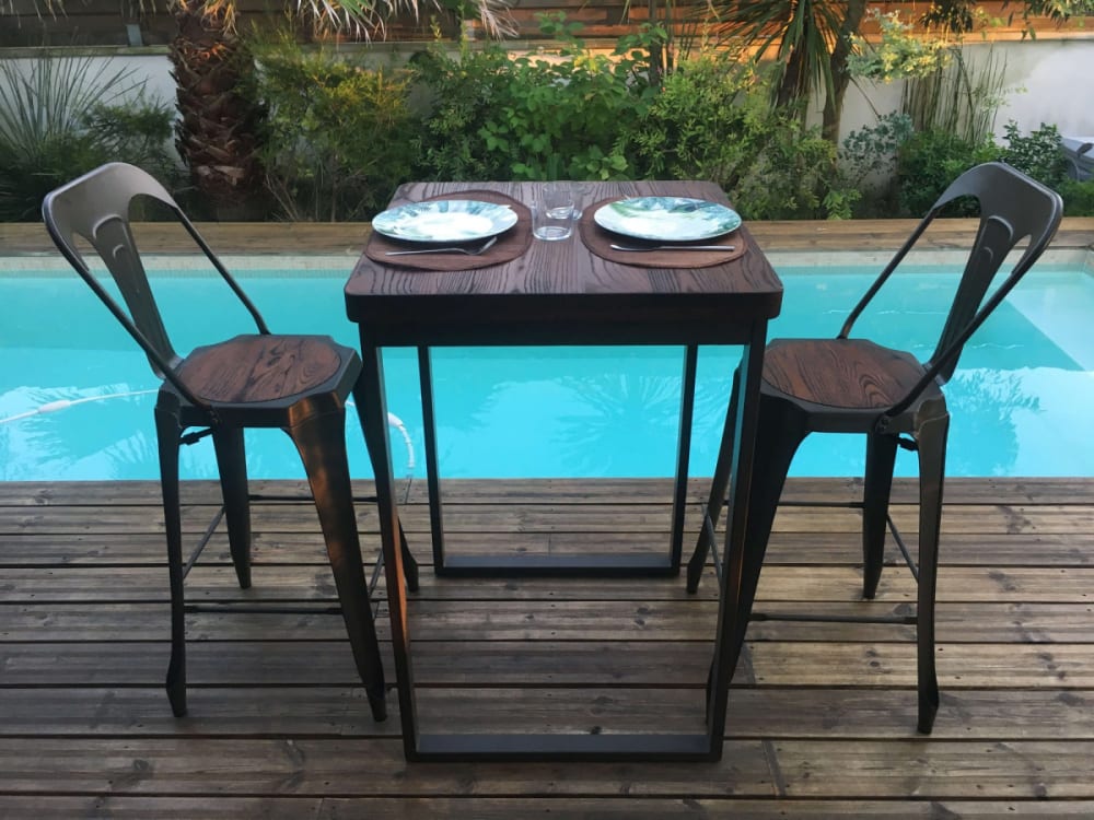 Stehimbiss 70 cm Stahl/Massivholz 70x105x70cm Holz Braun Mathi Design Möbel Esszimmermöbel Esstische