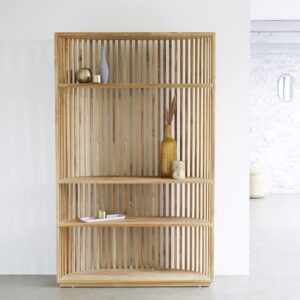 wohnli-moebel-suche-M20052352-1 Bücherregal aus massivem Teakholz 120 cm 120x195x120cm Holz Beige BERAH GETAH Möbel Wohnzimmermöbel Bücherregale