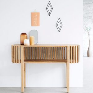 wohnli-moebel-suche-M20052354-1 Konsole aus massivem Teakholz 120 cm 120x80x120cm Holz Beige BERAH GETAH Möbel Wohnzimmermöbel Konsolentische