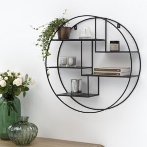 wohnli-moebel-suche-M20052384-1 Runde Wandregal D60, schwarz 61x61x16cm Metall Schwarz Decoclico Möbel Wohnzimmermöbel Regale