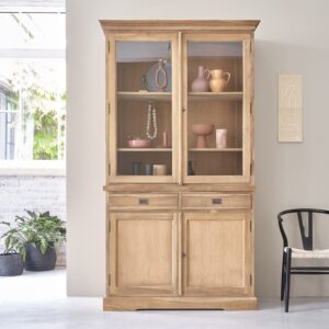 wohnli-moebel-suche-M20052410-1 Geschirrschrank aus massivem Teakholz 120 cm 120x225x50cm Holz Beige BERAH GETAH Möbel Esszimmermöbel Geschirrschränke