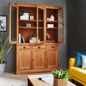wohnli-moebel-suche-M20053318-1 Geschirrschrank aus massivem Teakholz 150 cm 150x225x50cm Holz Beige BERAH GETAH Möbel Esszimmermöbel Geschirrschränke