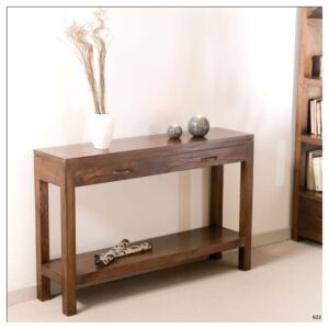 wohnli-moebel-suche-M21002767-1 Moderne rechteckige Konsole mit 2 Schubladen aus Mindi 120x78x31cm Holz Braun MACABANE Möbel Wohnzimmermöbel Konsolentische