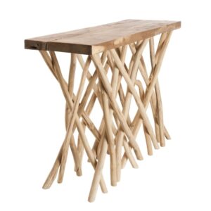 Konsole aus Teakholz mit Füßen aus Treibholz 120x81x39cm Holz Braun MACABANE Möbel Wohnzimmermöbel Konsolentische