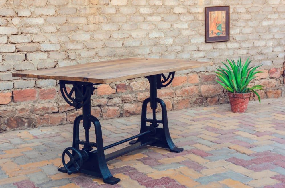 Holztisch im Industriestil aus massivem Mangoholz 150x103x90cm Holz Schwarz Mathi Design Möbel Esszimmermöbel Esstische