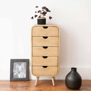 wohnli-moebel-suche-M21006096-1 Kommode aus Mangoholz mit 5 Schubladen, beige 40x88x30cm Holz Beige Decoclico Möbel Schlafzimmermöbel Kommoden