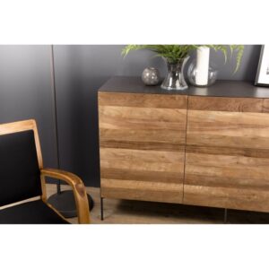 wohnli-moebel-suche-M21006423-1 Sideboard aus recyceltem Teakholz und Metallbeinen 166x92x45cm Holz Braun MACABANE Möbel Esszimmermöbel Sideboards, Highboards & niedrige Anrichten
