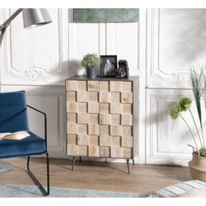Sideboard mit 2 Türen aus Tannenholz und Metallbeinen 59x82x35cm Holz Beige MACABANE Möbel Esszimmermöbel Sideboards, Highboards & niedrige Anrichten