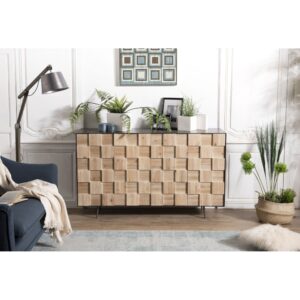 wohnli-moebel-suche-M21006432-1 Büfett mit 4 Türen aus Tannenholz mit Metallbeinen 146x87x41cm Holz Beige MACABANE Möbel Esszimmermöbel Sideboards, Highboards & niedrige Anrichten