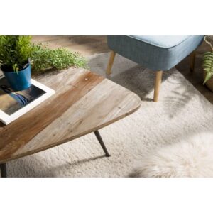 Eiförmiger Couchtisch aus recyceltem Teakholz und Metall B75 76x40x70cm Holz Braun MACABANE Möbel Wohnzimmermöbel Couchtische