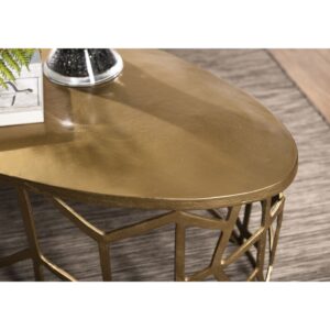 Ovaler Couchtisch mit goldener Aluminiumgrafik L150 150x40x60cm Aluminium Gold MACABANE Möbel Wohnzimmermöbel Couchtische