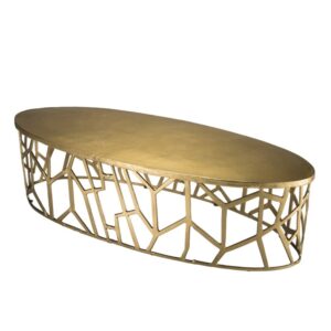 Wohnli Möbelsuche - Ovaler Couchtisch mit goldener Aluminiumgrafik L150