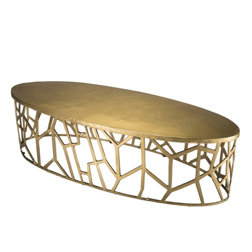 Wohnli Möbelsuche - Ovaler Couchtisch mit goldener Aluminiumgrafik L150