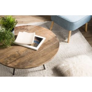 Runder Couchtisch aus recyceltem Teakholz und Metall D75 75x40x75cm Holz Braun MACABANE Möbel Wohnzimmermöbel Couchtische