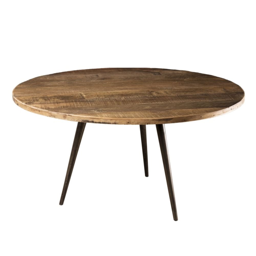 Wohnli Möbelsuche - Runder Couchtisch aus recyceltem Teakholz und Metall D75