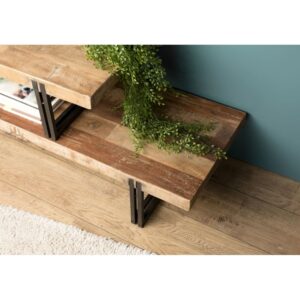 wohnli-moebel-suche-M21007332-1 TV-Möbel mit 2 Ebenen aus recyceltem Holz und schwarzem Metall 160x45x40cm Holz Braun MACABANE Möbel Wohnzimmermöbel TV-Möbel