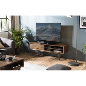 TV-Möbel mit 2 Schubladen und 2 Fächern aus Mindiholz 140x50x35cm Holz Braun MACABANE Möbel Wohnzimmermöbel TV-Möbel